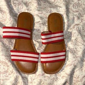 MIA Never Worn Red & White Stripes Slide on Sandals